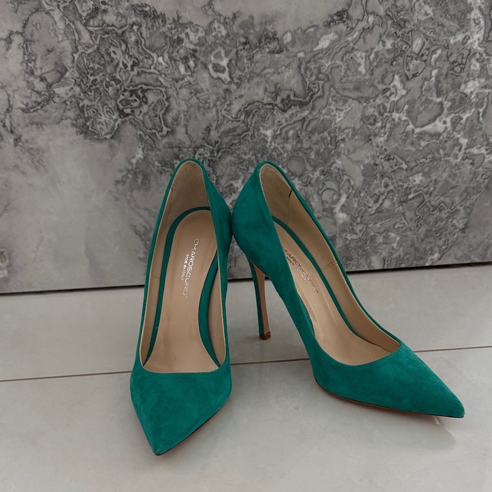 Chiaroscuro Teal Suede Heels - Made in Italy